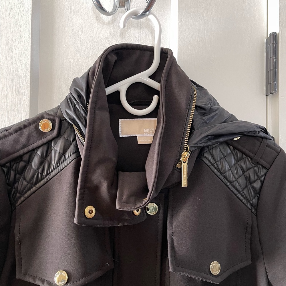 Michael Kors Petite Quilted Trim Water Resistant Coat